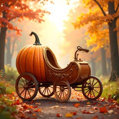 Fototapeta premium Fairytale pumpkin coach with golden details and magic high resolution image