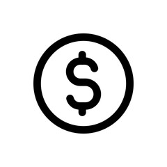 A black outline of a dollar sign centered within a black circle on a white background in a simple vector style