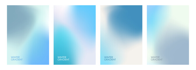 Set of Winter theme blurred gradients backgrounds. Defocused templates for Winter season creative graphic design. Vector illustration.