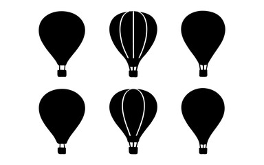 Naklejka premium Silhouette hot air balloon set featuring black shapes and patterns