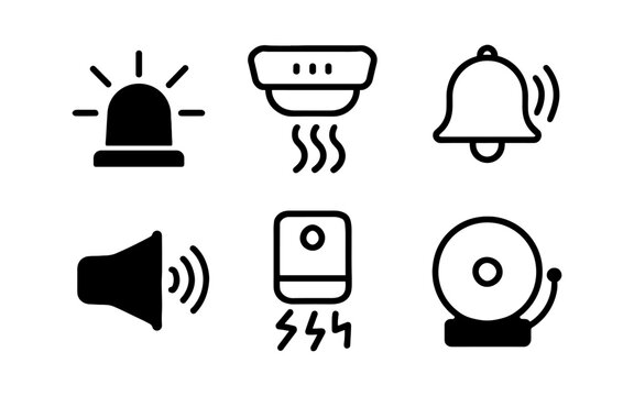 Set of alert and alarm icons in minimalist style for safety and security