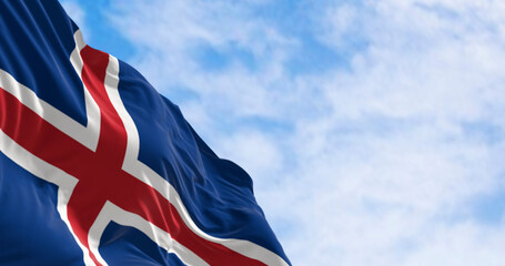 Close-up of Iceland national flag waving