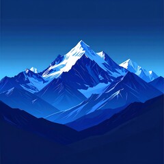 Stylized illustration of a majestic snow-capped mountain range under a clear sky
