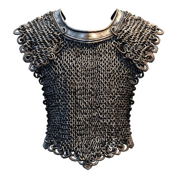 Medieval Chainmail Armor Vest. Historical Protective Gear For Battle And Reenactment Isolated On Transparent Background