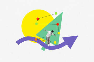 3d pop zine sketch artwork collage of shocked guy stand new year tree arrow pointer merry christmas celebration holiday noel