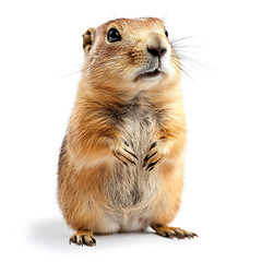 Fototapeta premium Prairie dog standing and looking to side, showcasing its curious expression and detailed fur. This adorable creature captures attention with its