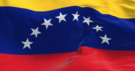Close-up of Venezuela national flag waving in the wind