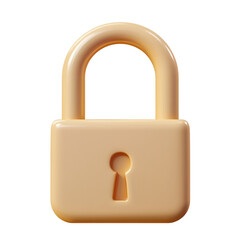3D Of A Beige Padlock. Symbol Of Security And Privacy In Digital Contexts Isolated On Transparent Background