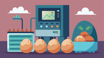 A computerized egg incubation system ensures that eggs are kept at the optimal temperature and humidity levels for successful hatching.. Vector illustration