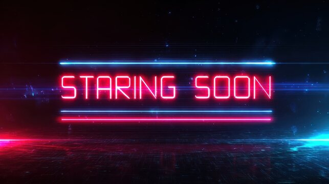 Exciting visual announcement of an upcoming event with vibrant neon text and dynamic lighting effects