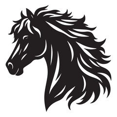 Wild horse head flowing mane dynamic silhouette Pro Vector