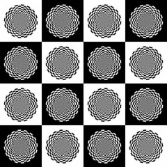 Abstract black and white square geometric background design. Spiral circles swirl abstract round optical illusion.
