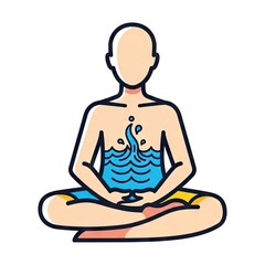 Meditating Figure with Water Symbol Inside Torso in a Simplified Vector Illustration