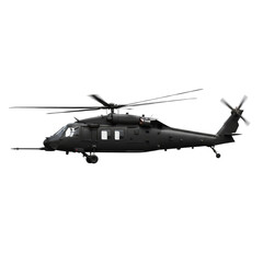 Isolated rendering of a tactical helicopter against a transparent backdrop for graphic designs