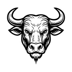 Bull Head Vector Illustration – Black and White Strong Animal Portrait for Mascot, Logo, Tattoo, and Sports Design