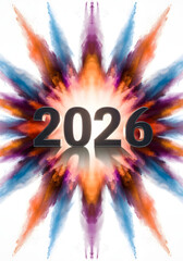 Happy new year 2026 with colorful explosion isolated on white background