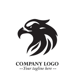 Head of Eagle Logo Symbol in Black on the White Background with Strong Elegant Design