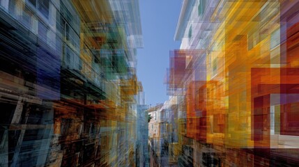 Obraz premium Vibrant city alley showcasing colorful buildings under clear sky during daylight