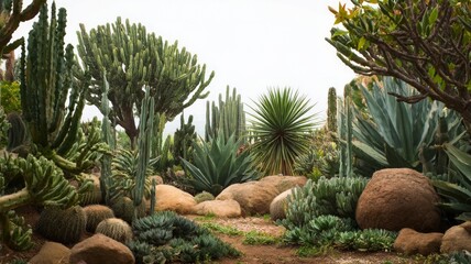 Fototapeta premium Diverse cacti in sunlit desert garden. AI image