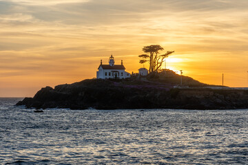 Crescent City lighthouse at sunset