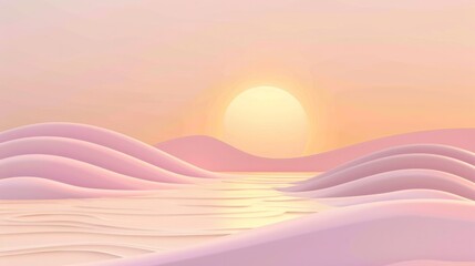 Abstract features a half-circle sun rising above horizontal stripes, representing the sea, set against a soft background