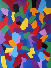 The image showcases a vibrant and abstract geometric pattern filled with sharp, angular shapes