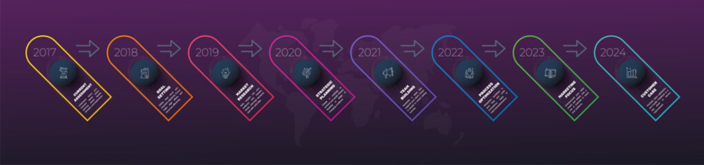 Line vector minimal infographic with eight circles. Modern timeline business concept with 8 steps by step for diagram, chart, flowchart, levels, graphic, app, web