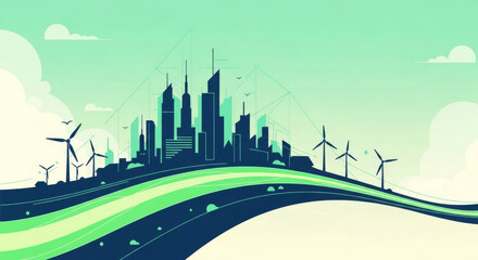 Obraz premium Urban buildings and wind power stations