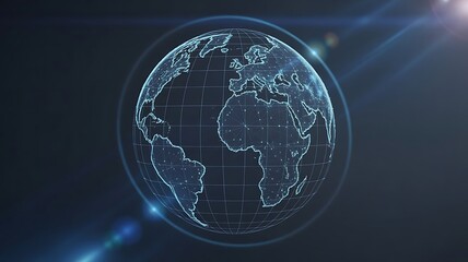 Digital Wireframe Globe Showing Global Data Network Connections