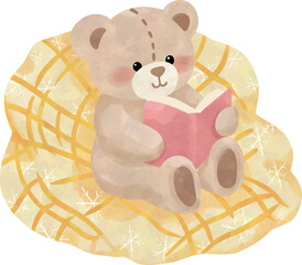 Cute Teddy Bear with Heart | Cozy Christmas Watercolor Illustration