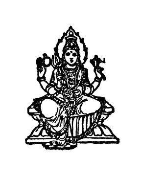 Traditional Black and White Line Art, Hindu god, Mariamman lineart, Mariamman vector, Amman - White / PNG background