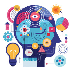Fototapeta premium An abstract interpretation of a thought process, where complex ideas are visualized as an internal light source within the head..