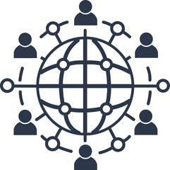 Global Connectivity Icon – Stylized Globe with Connected Human Figures Representing International Collaboration, Social Networking, and Digital Communication Systems