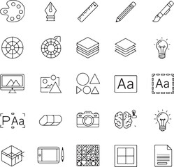 Modern line art icons for creative graphic design projects, perfect for presentations, websites, and marketing materials needing a sleek, professional touch