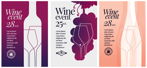 Naklejka na ściany i meble Wine event poster template set. Clean and elegant design for your wine designs. Vector illustration.