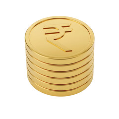 3d icon of stack of golden coins with indian rupee symbol isolated on transparent background