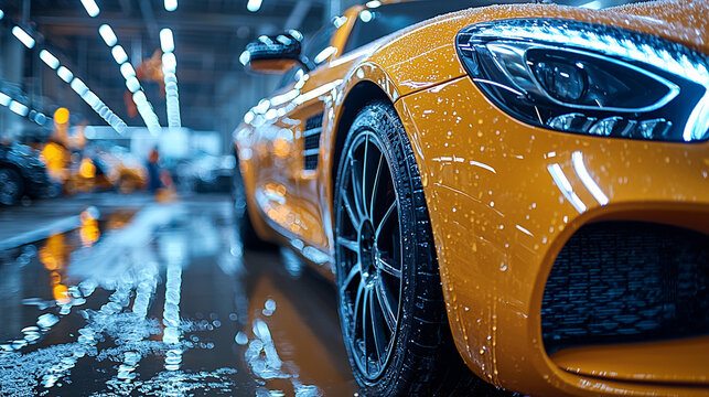 Car detailing event at local auto shop showcases shiny vehicles Generative AI