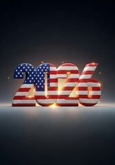 United states flag themed 2026 new year design on dark background
