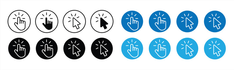 Hand cursor icon set and click cursor icon. Isolated on a white background, vector illustration