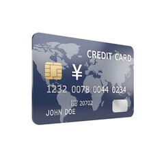 3d icon of credit card with world map design, isolated on transparent background