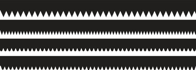 Sawtooth Zigzag Seamless Vector Border Set. Sharp Tooth Pattern, Spiky Line, and Abstract Decorative Divider for Technical or Modern Design.