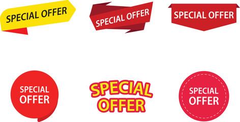 Special Offer Sale Tags Vector Set. Red and Yellow Promotion Banner, Sticker, and Label Collection for E-commerce and Marketing Design.