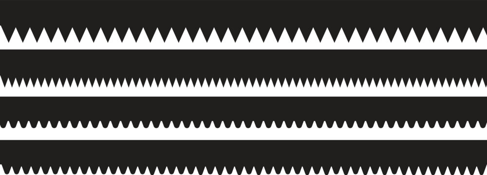 Sawtooth Zigzag Seamless Vector Border Set. Sharp Tooth Pattern, Spiky Line, and Abstract Decorative Divider for Technical or Modern Design.