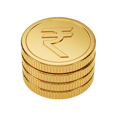 3d icon of stack of gold coins with indian rupee symbol isolated on transparent background