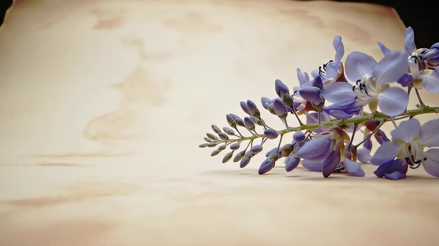 Elegant Still Life of Purple Wisteria Flowers on Textured Beige Background