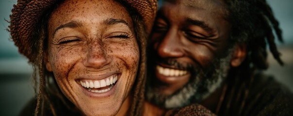 Smiling Couple Enjoying a Warm and Loving Moment Together Outdoors