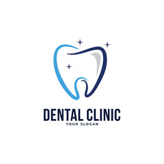 dental clinic logo with outlined tooth and sparkle design elements