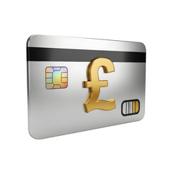 3d icon of a golden pound sterling symbol on a credit card isolated on transparent background