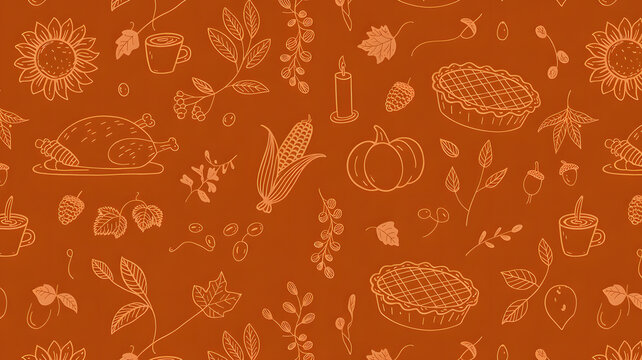 Luxury thanksgiving background thanksgiving themed doodle pattern on orange background thanksgiving banner | autumn background | fall background