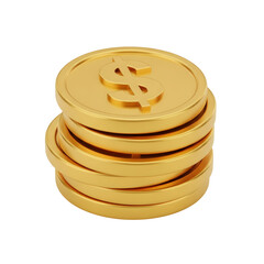 3d icon of stack of gold coins with dollar sign isolated on transparent background